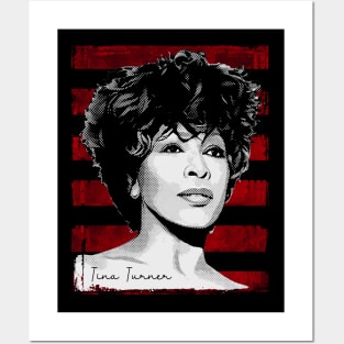 Tina Turner-Retro-Vintage-Halftone-Grunge-Red Stripes Posters and Art